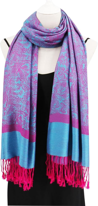 vimate Silky Paisley Pashmina Shawl Scarf-Women's Soft Double-side Jacquard Pashminas Wrap for Evening Dress Travel Shawl