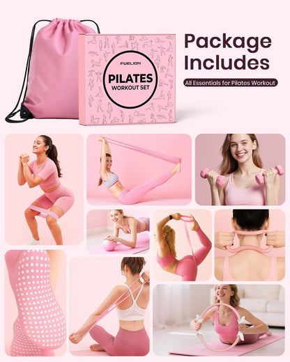 Pilates Ring Set for Women, Home Workout Pilates Equipment with Resistance Bands, 14'' Magic Circle, Mini Ball, Pilates Starter Kit for Strength, Toning and Flexibility