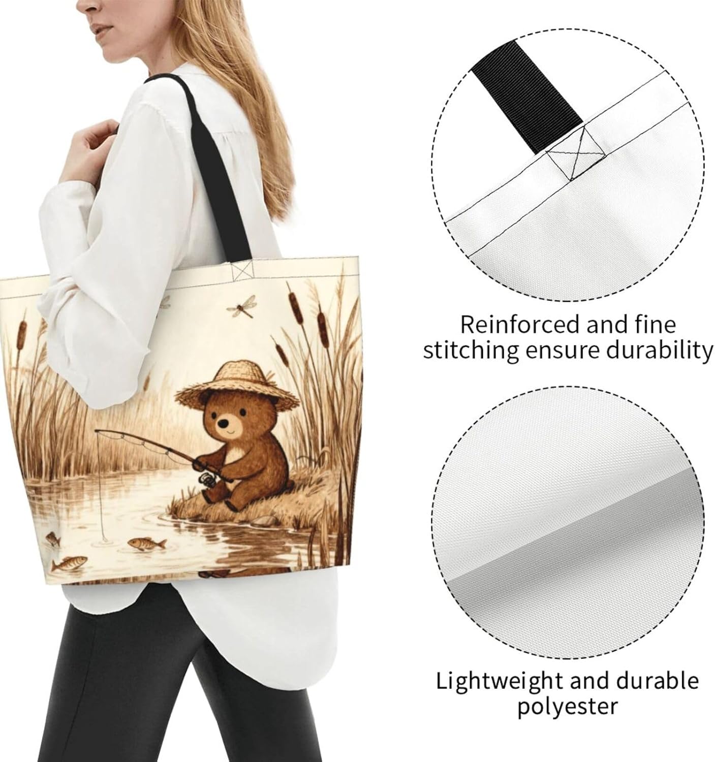 Tote Shoulder Bag Large Durable Reusable Eco-friendly Handbag Lightweight Stylish for Daily Use-19.7x15.7x5.9 Inch - Colors A