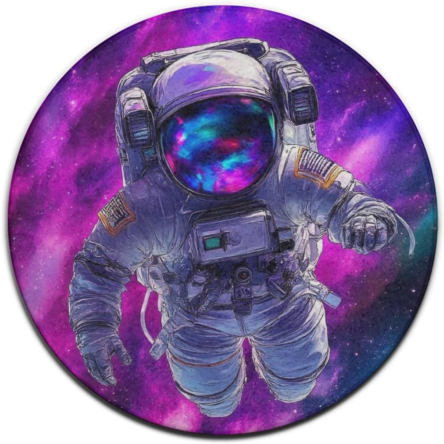 Home Decor Non Slip Kitchen Office Circle Rug, Machine Washable Modern Round Area Rug, Room Sofa Yoga Soft Round Carpet Purple Galaxy Trippy Space Astronaut Art, 36inch