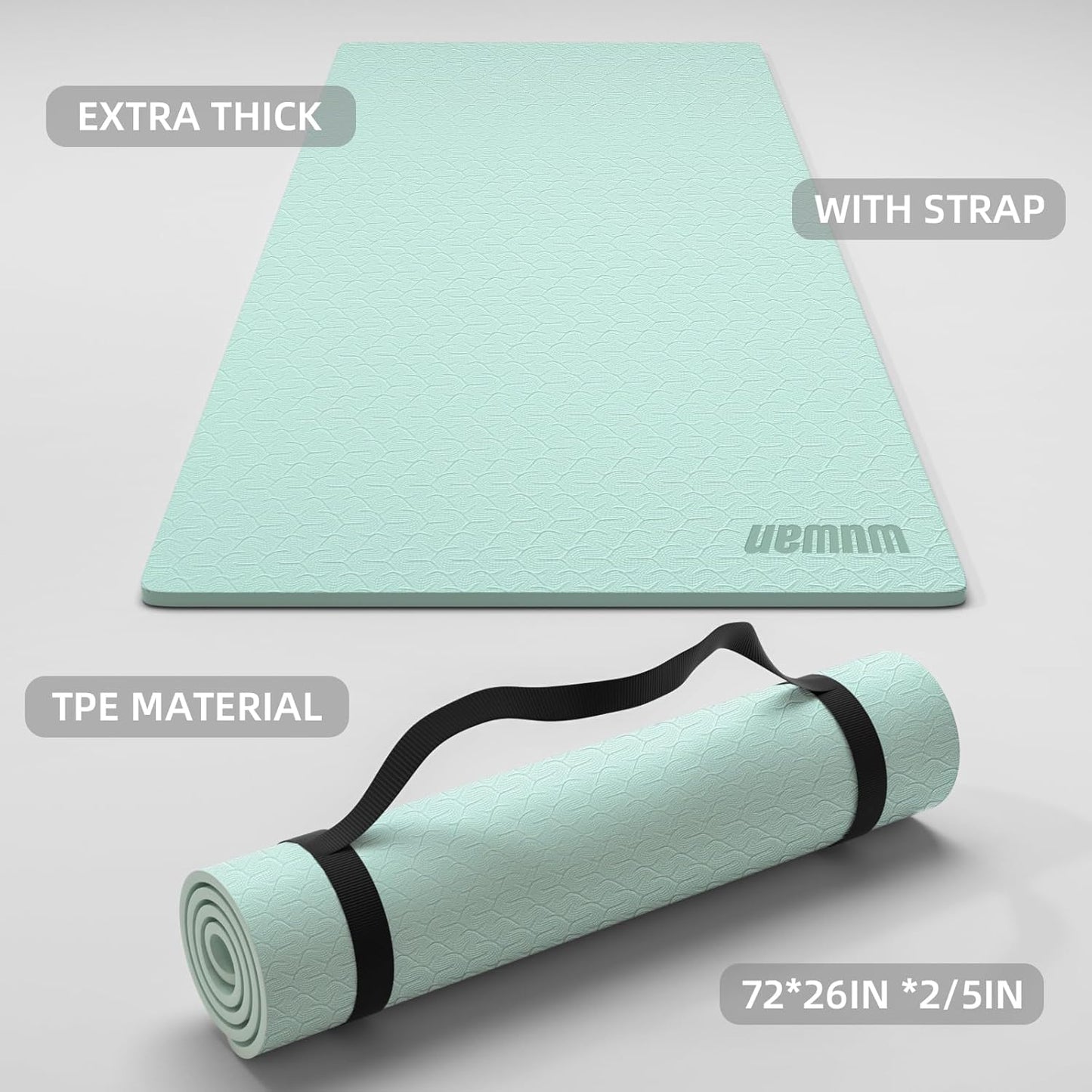 10 mm Yoga Mat 72"x26" TPE Non-Slip Exercise Mat 0.4" Thick, Easy-to-Carry Fitness Mat for Yoga, Pilates & Workout, Professional Mat, Made with Recyclable Material, Durable, Easy to Clean