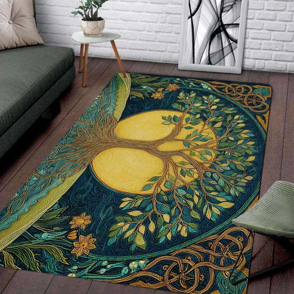 Tree of Life Area Rug – Bohemian Mandala Carpet for Living Room, Bedroom, Meditation Space, Yoga, Spiritual Home Décor – Large Soft Floor Mat for Indoor Decoration (TOL08)