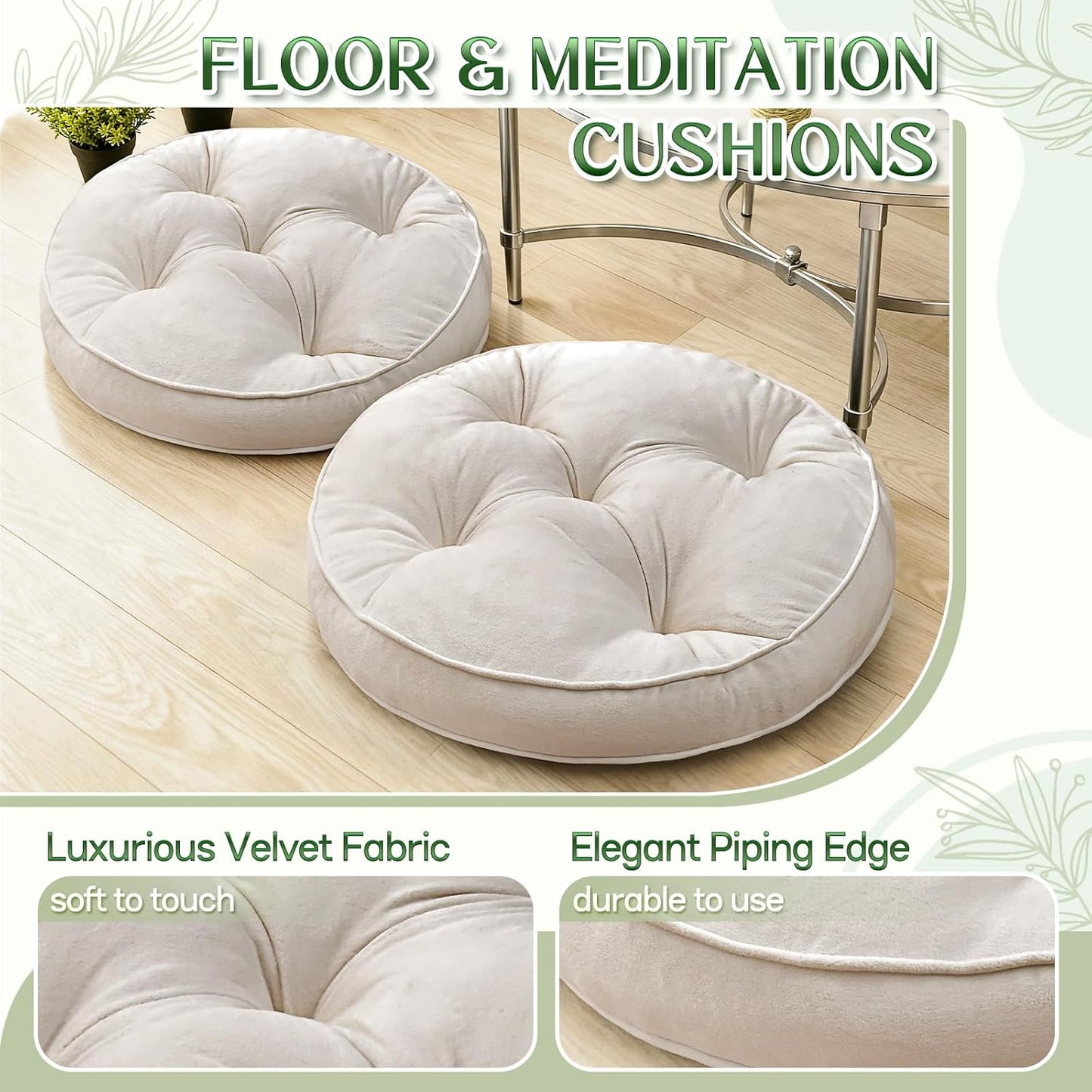 1 MIDDLE ONE Floor Pillow Set of 2, Memory Foam Meditation Cushion, Floor Cushions for Adults Sitting, Large Square Seat Cushions for Yoga, Living Room, 20x20 Inch (Grey)