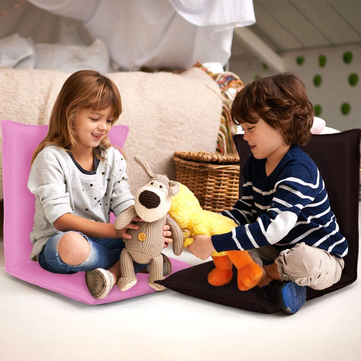 BestComfort Folding Floor Chair 6-Position Adjustable Meditation Chair Video Gaming Chair with Back Support for Reading TV Watching, Portable Floor Seat Lounge Sofa Chair for Kids Teens Adult, Coffee