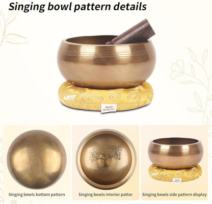 Kmise Tibetan Singing Bowls Set- Handmade in Nepal Meditation Sound Bowls for Yoga, Meditation, Mindfulness, Healing and Chakra Balancing, Stress Relief (4', Brown)