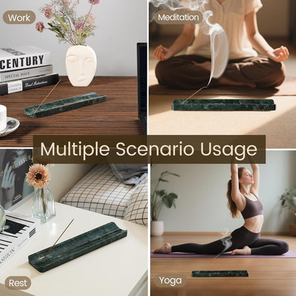 Koville Marble Incense Holder, Incense Holder for Sticks, Incense Sticks Holder Ash Catcher for Meditation Yoga SPA, Natural Stone Incense Burner, Home Table Decor (Green)