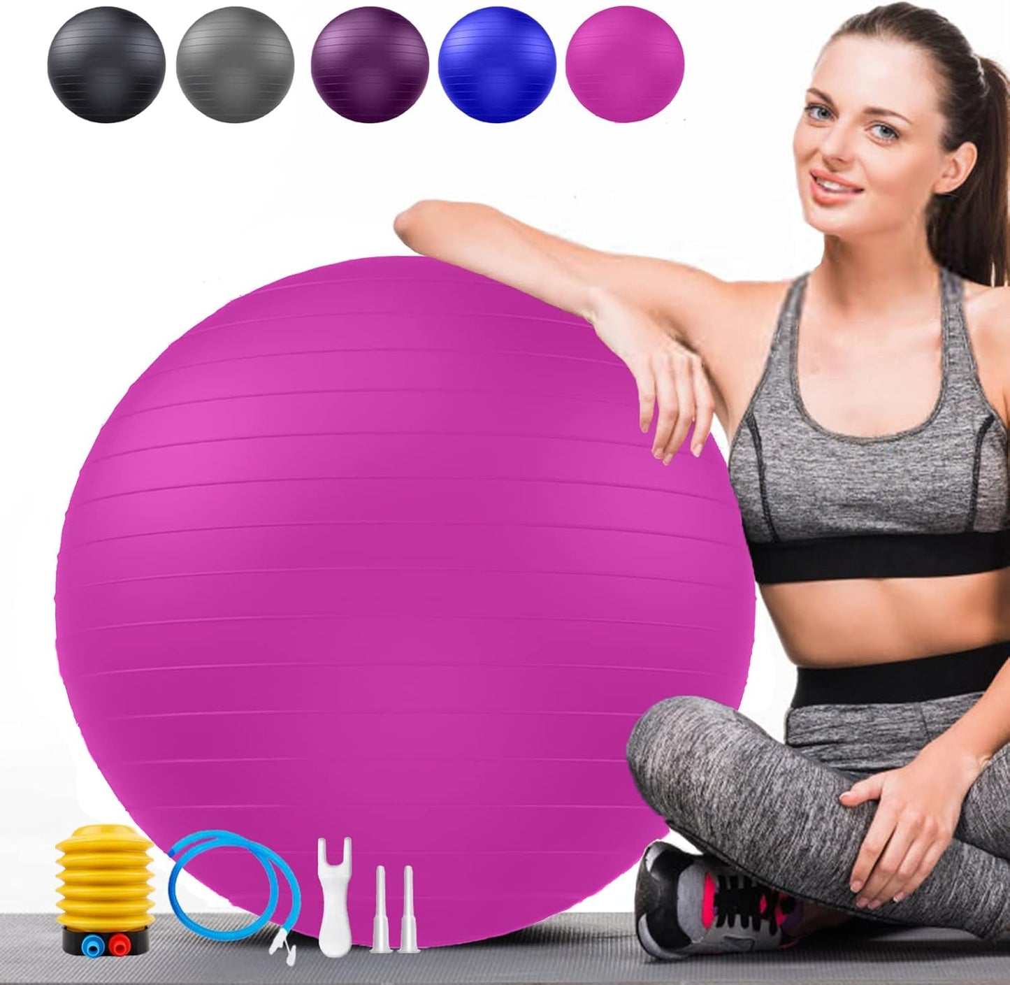 PL-0003 Soft Exercise Ball, Anti-Burst Yoga Ball Chair Supports 2200lbs PL-0003
