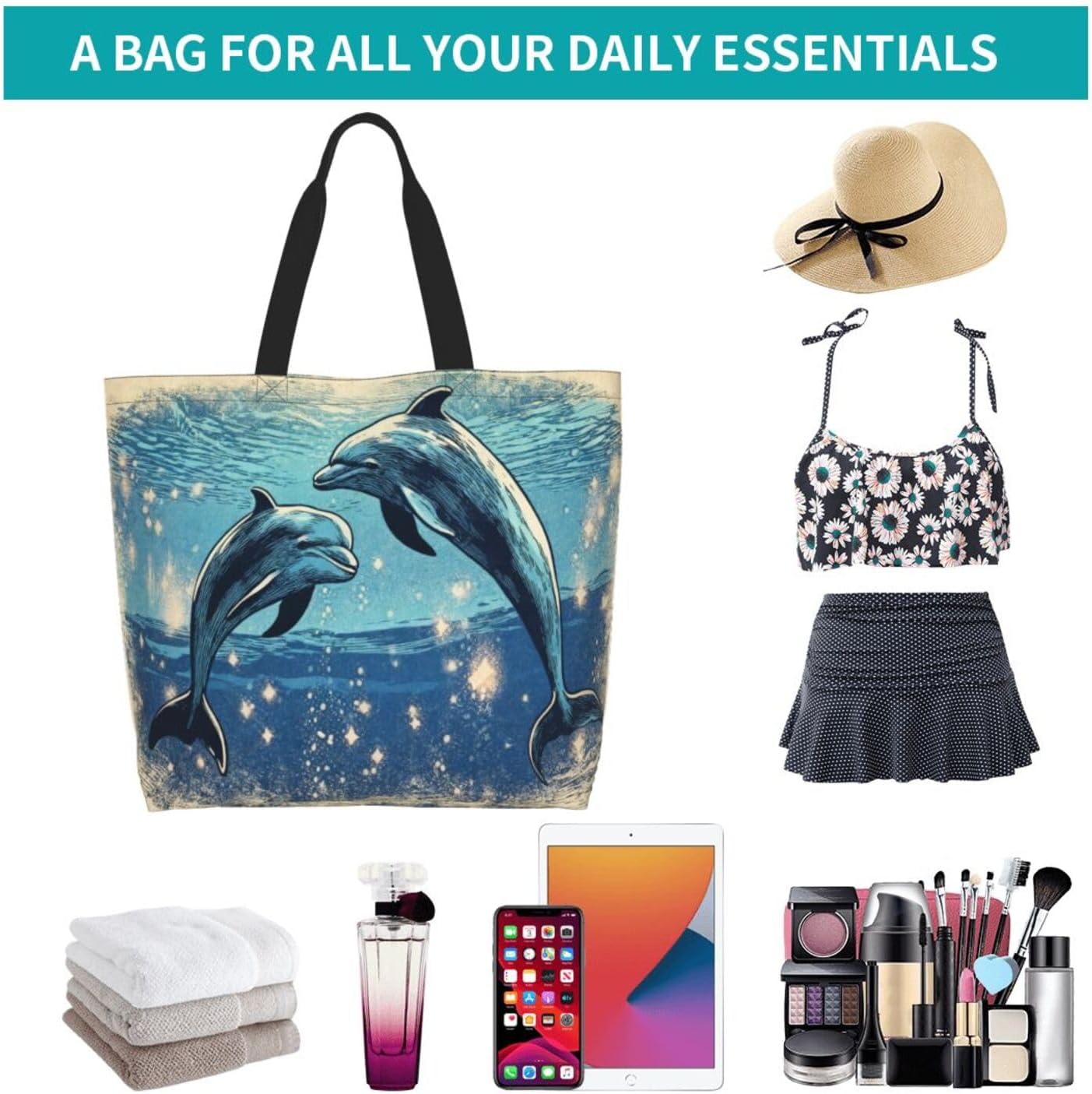 Tote Shoulder Bag Large Durable Reusable Eco-friendly Handbag Lightweight Stylish for Daily Use-19.7x15.7x5.9 Inch - Colors B