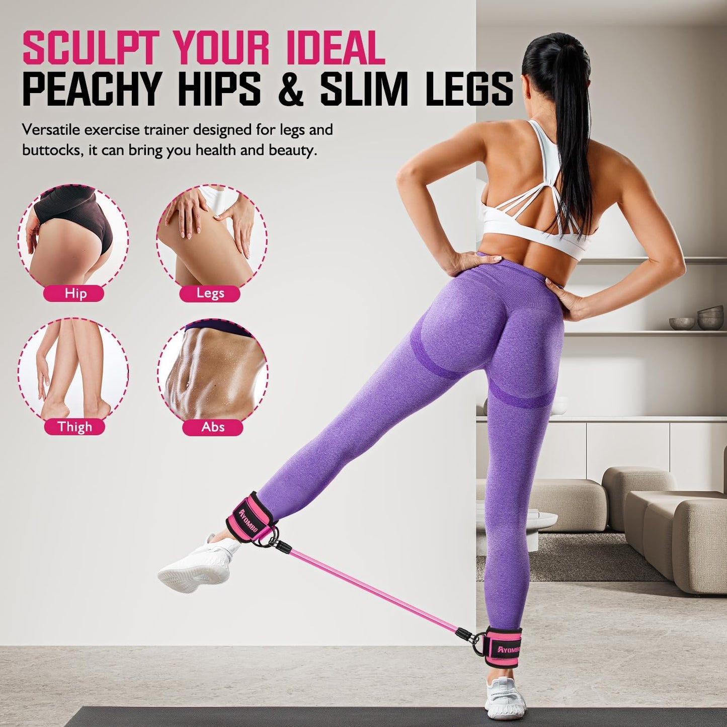 Ayombo Ankle Resistance Bands with Cuffs, Home Gym Workout Equipment, Lifting Glute Butt Exercise Equipment for Women, Ankle Weights Fitness Set, Leg Booty Equipment for Training Perfect Body Shape