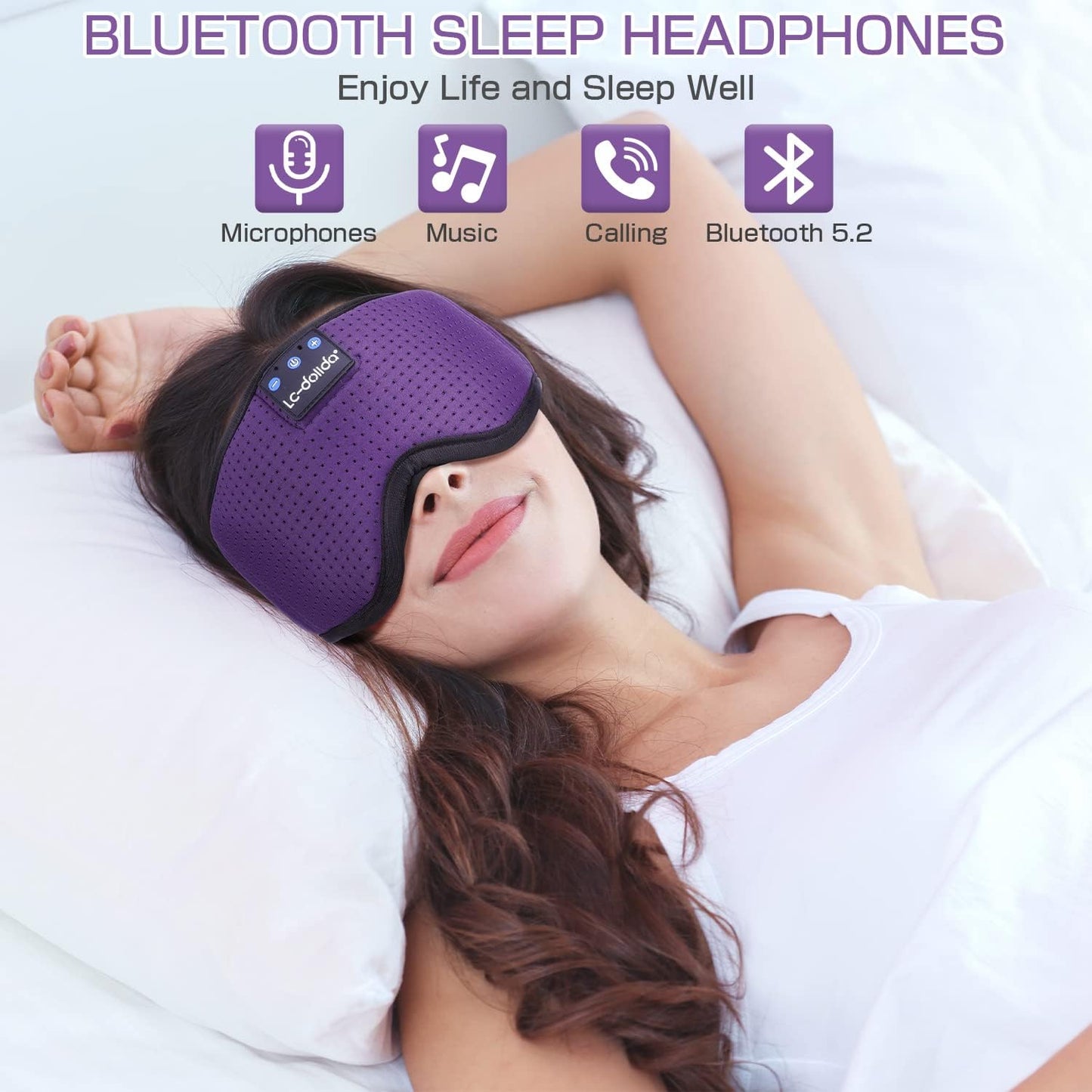 LC-dolida Sleep Headphones, 3D Sleep Mask Bluetooth Wireless Music Eye Mask, Sleeping Headphones for Side Sleepers Sleep Mask with Bluetooth Headphones Ultra-Thin Stereo Speakers Perfect for Sleeping