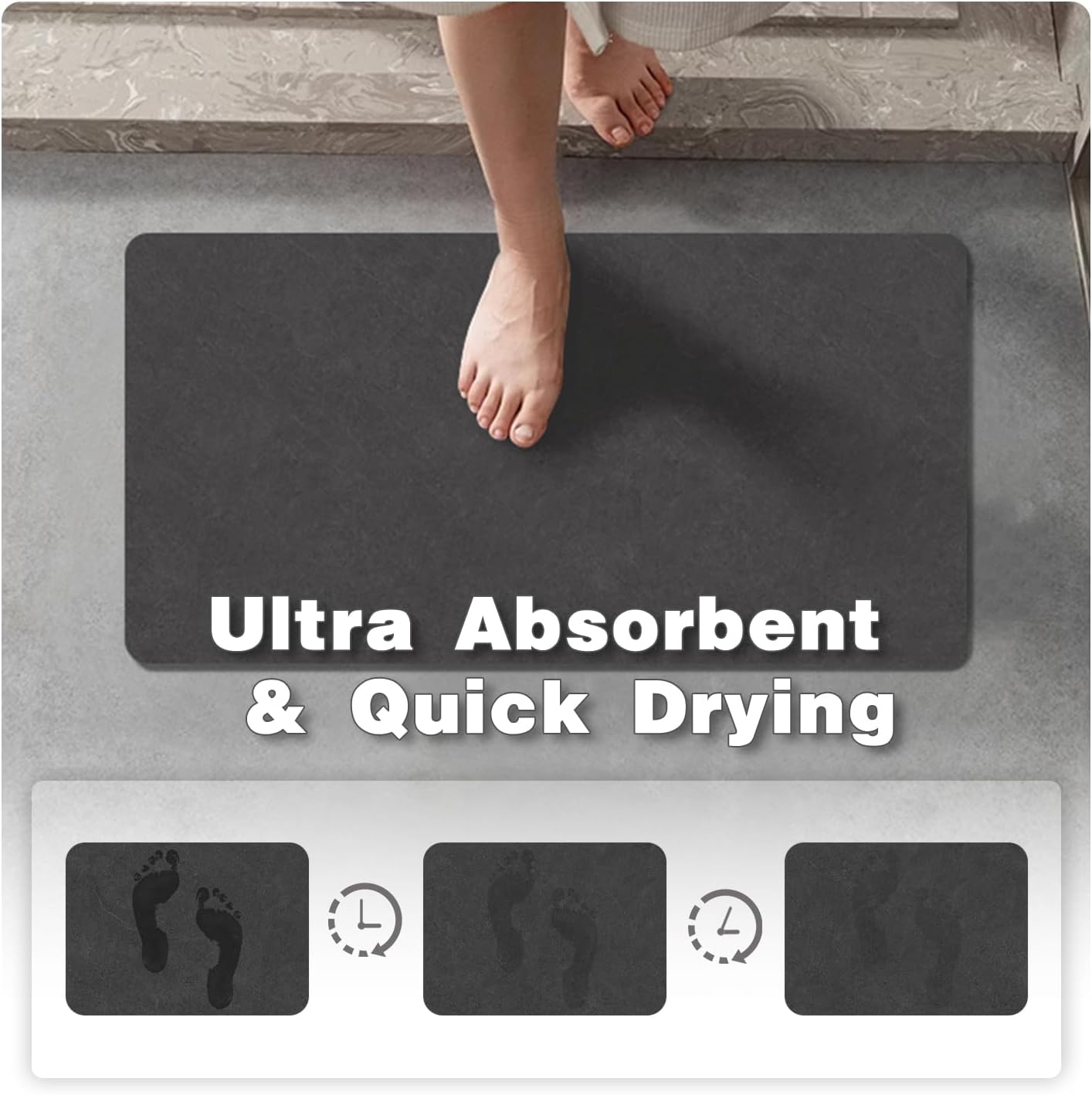 TYUU Bath Mat, Bathroom Rugs Non Slip Washable Thin Absorbent Quick Dry Bath Mat Fits Under Door Bathroom Floor Mat Perfect for Bath, Shower, or Sink 24"x36" Dark Grey