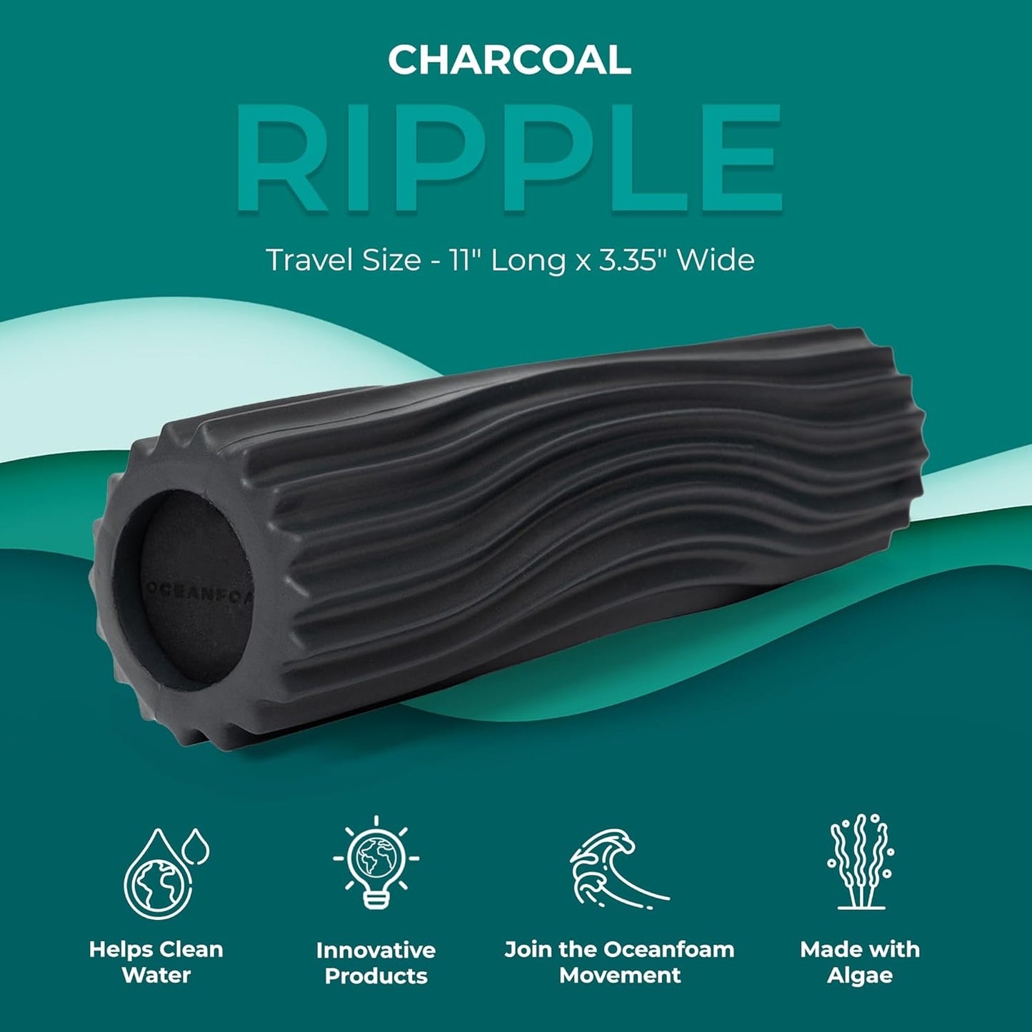 Oceanfoam Ripple Travel Foam Roller (11" x 3.35") Firm Mini Foam Roller for Physical Therapy, Deep Tissue Massage, Back Pain - High Density, Ergonomic Wave Textured - Yoga, Pilates, Exercise (Natural) - Colors A
