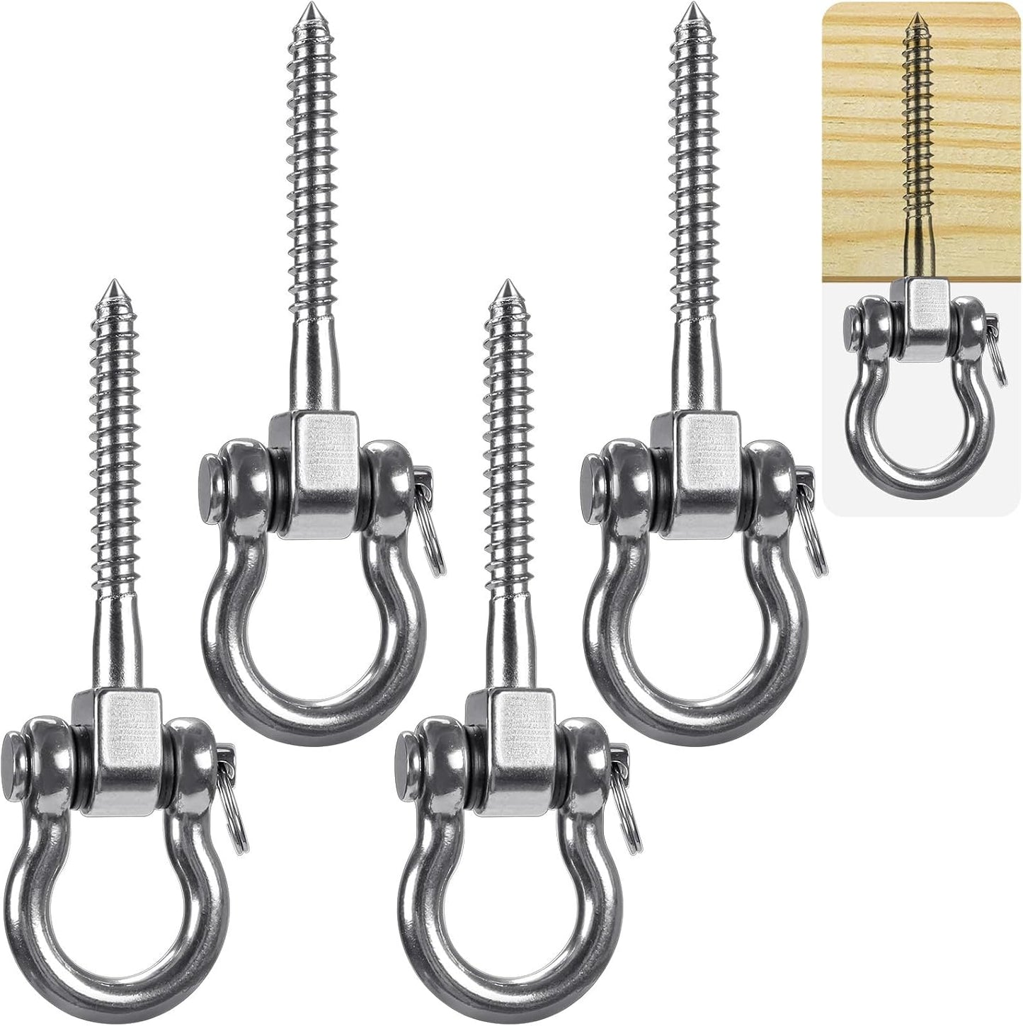 SELEWARE Heavy Duty 180° Swing Hangers, Stainless Steel Eye Screw Bracket, 1800 LB Capacity Playground Yoga Hammock Rope Tire Web Chair Sandbag Punching Bag Porch Swing Sets (6 Pack)