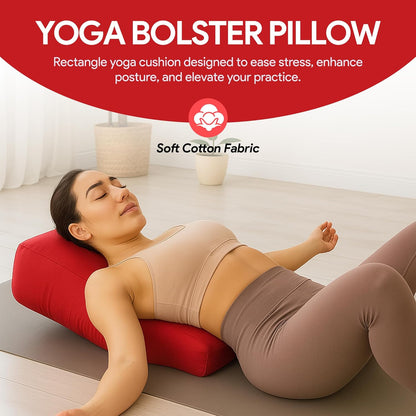 Rectangular Yoga Bolster Pillow for Meditation, Yoga & Back Support – Soft Meditation Cushion with Removable Hand Wash Cotton Cover & Carry Handle (beige)