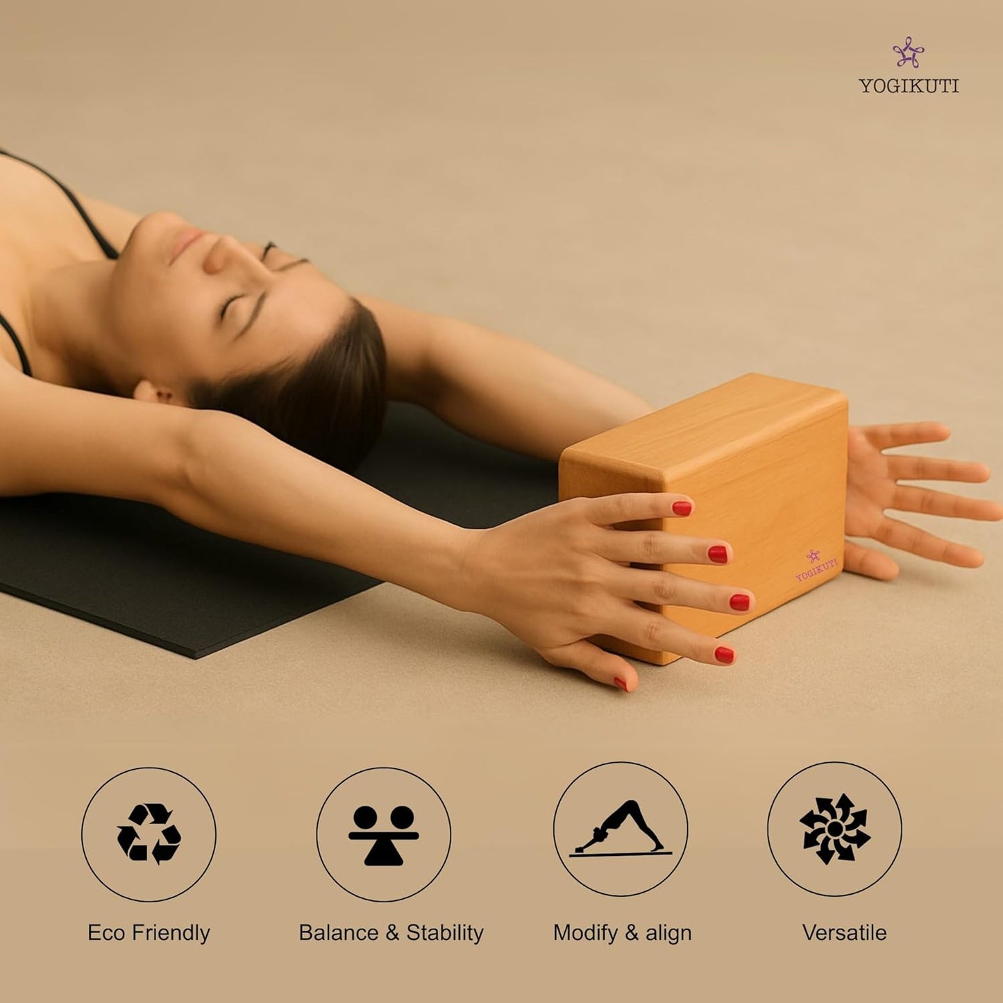 Yogikuti Bamboo Yoga Block Set of 4 – Premium Wooden Support Block for Iyengar Yoga, Pilates and Fitness – Lightweight, Strong & Sustainable