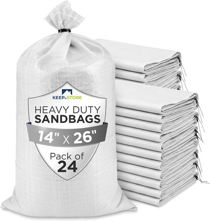 Heavy Duty Sand Bags Pack of 3, White Empty Sandbags with Built-In Ties, Woven Polypropylene UV Protection 1600 Hours, Fillable Sand Bags for Flood Control, Weight, 10x14 inches, 15 Pounds Volume
