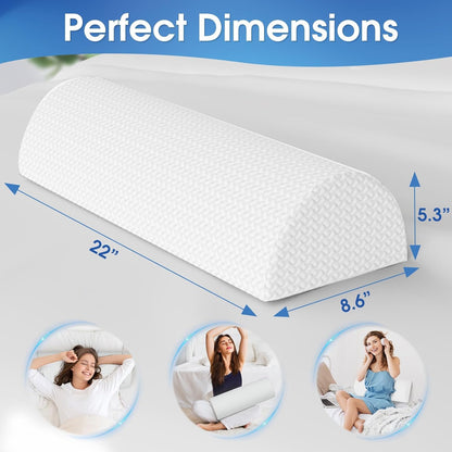 TranquilRelax Knee Pillow for Back Sleeping Memory Foam Half Moon Bolster Pillow for Legs, Under Knee Support, Ankle & Foot Comfort Orthopedic Pillow for Side Sleepers (Grey, 20.4" x 8" x 4.9")