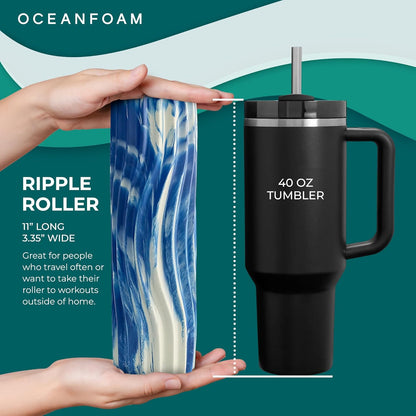 Oceanfoam Ripple Travel Foam Roller (11" x 3.35") Firm Mini Foam Roller for Physical Therapy, Deep Tissue Massage, Back Pain - High Density, Ergonomic Wave Textured - Yoga, Pilates, Exercise (Natural) - Colors A