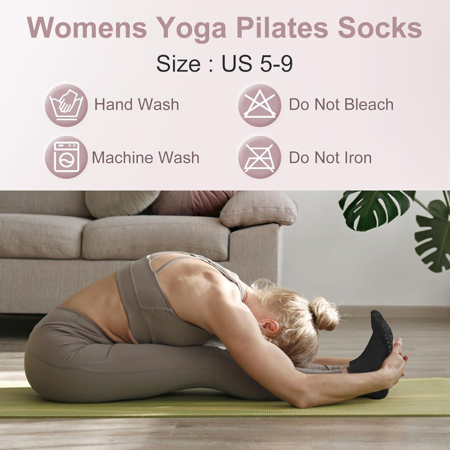 YSense 6 Pairs Pilates Socks with Grips for Women Non Slip Grip Socks Yoga Socks for Ballet Athletic Workout Hospital