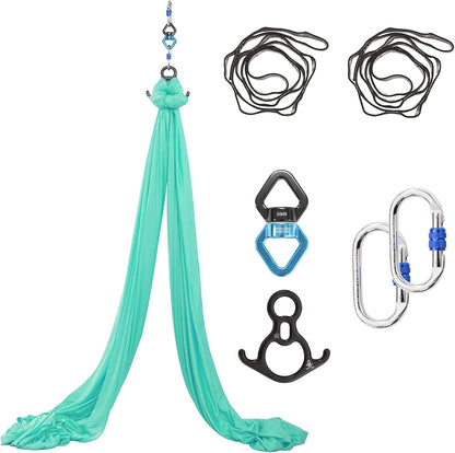 11 Yards Aerial Silks Yoga Swing Set - Aerial Yoga Hammock Kit Anti-Gravity Flying for Fitness, Low/Non Stretch Nylon Tricot Fabric Hardware Included for Dance