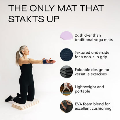 Stakt Foldable Yoga Mat Pro, 2 in 1 with Premium Textured Grip, Non Slip, Folding Exercise and Fitness Mat for Pilates, Strength Training, and High Impact Workouts