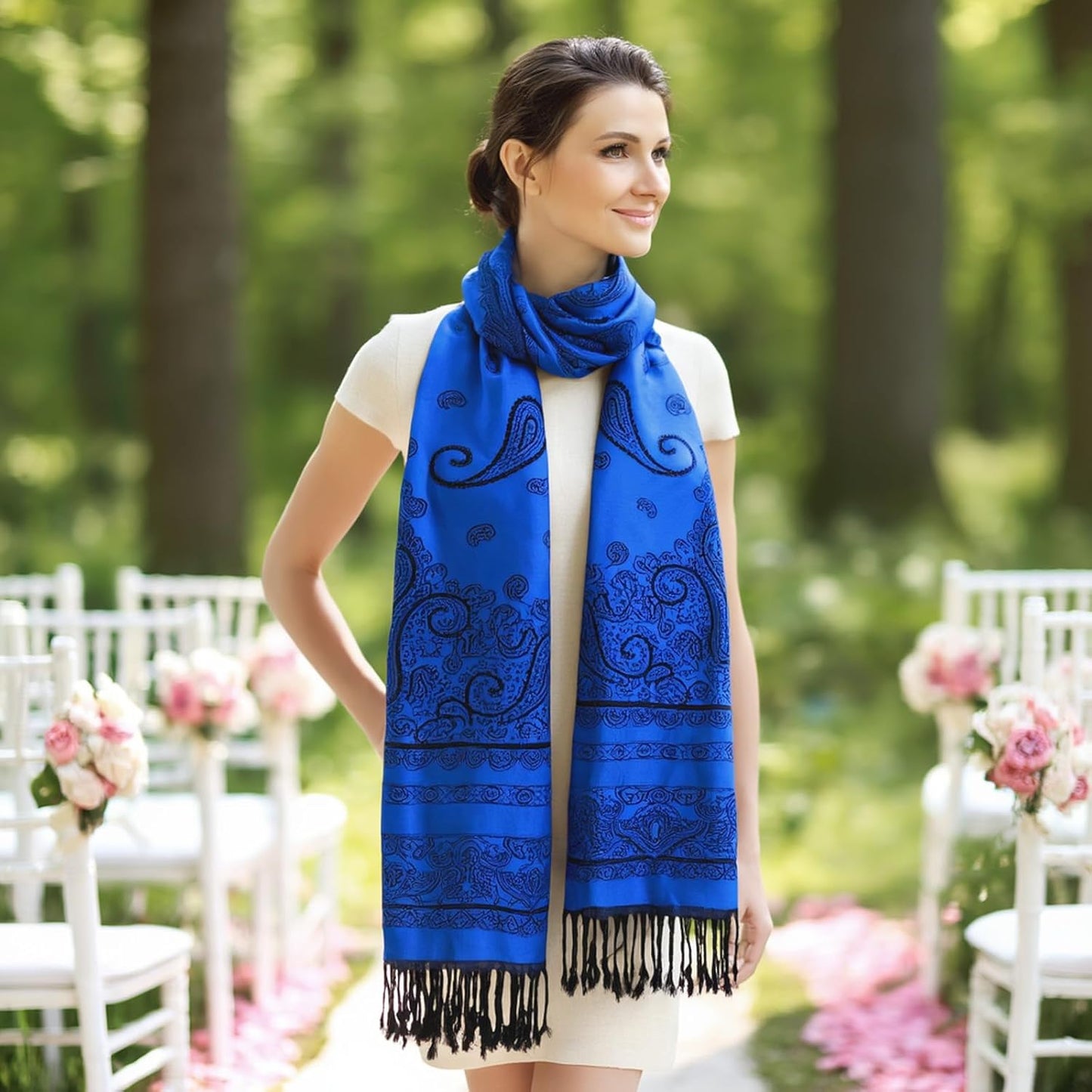 Ciormis Two Tone Silky Paisley Pashmina Shawl Scarf,Soft Women's Rave Jacquard Pashminas Wrap Scarves