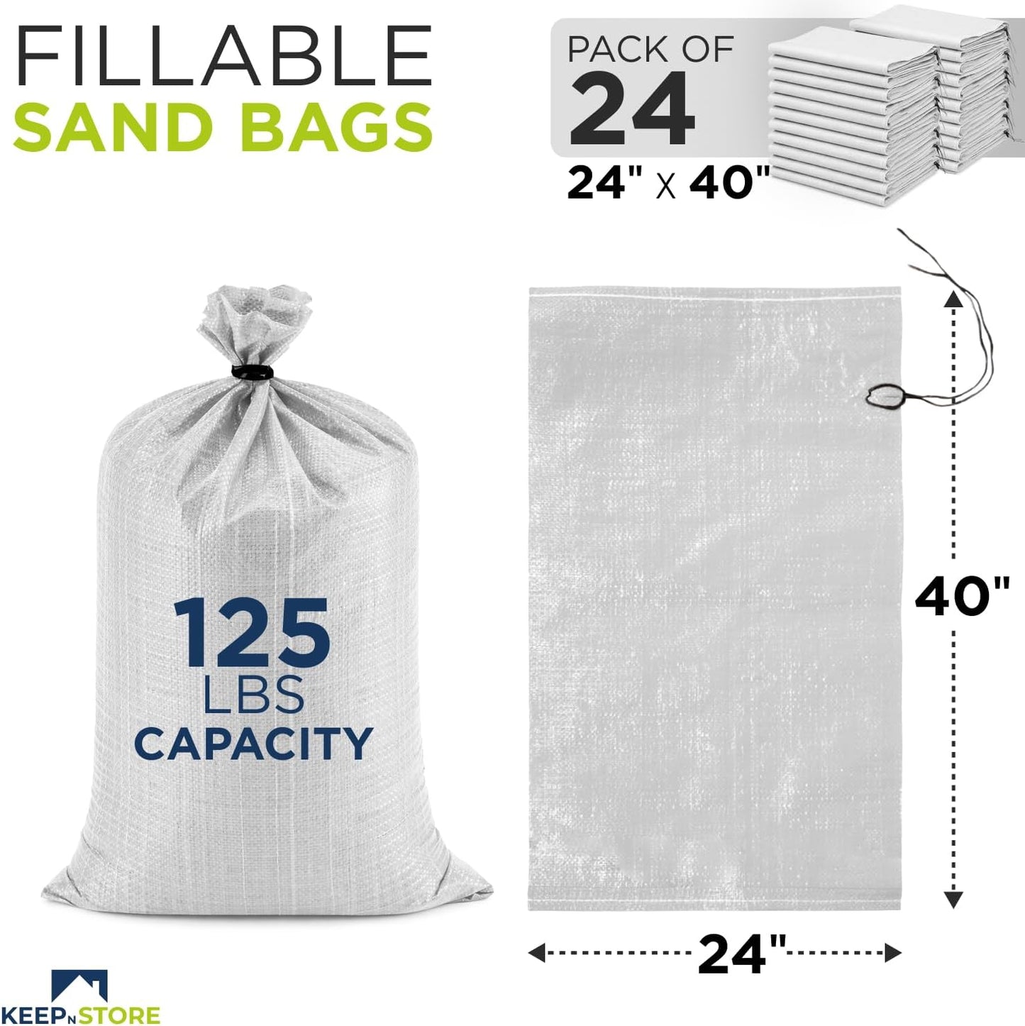 Heavy Duty Sand Bags Pack of 3, White Empty Sandbags with Built-In Ties, Woven Polypropylene UV Protection 1600 Hours, Fillable Sand Bags for Flood Control, Weight, 10x14 inches, 15 Pounds Volume