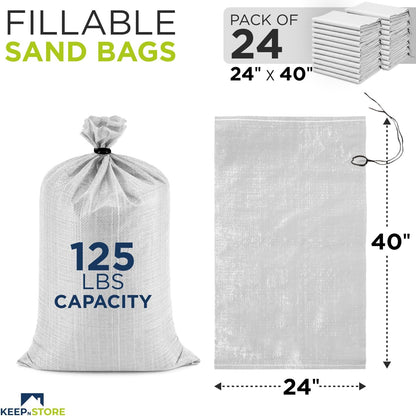 Heavy Duty Sand Bags Pack of 3, White Empty Sandbags with Built-In Ties, Woven Polypropylene UV Protection 1600 Hours, Fillable Sand Bags for Flood Control, Weight, 10x14 inches, 15 Pounds Volume