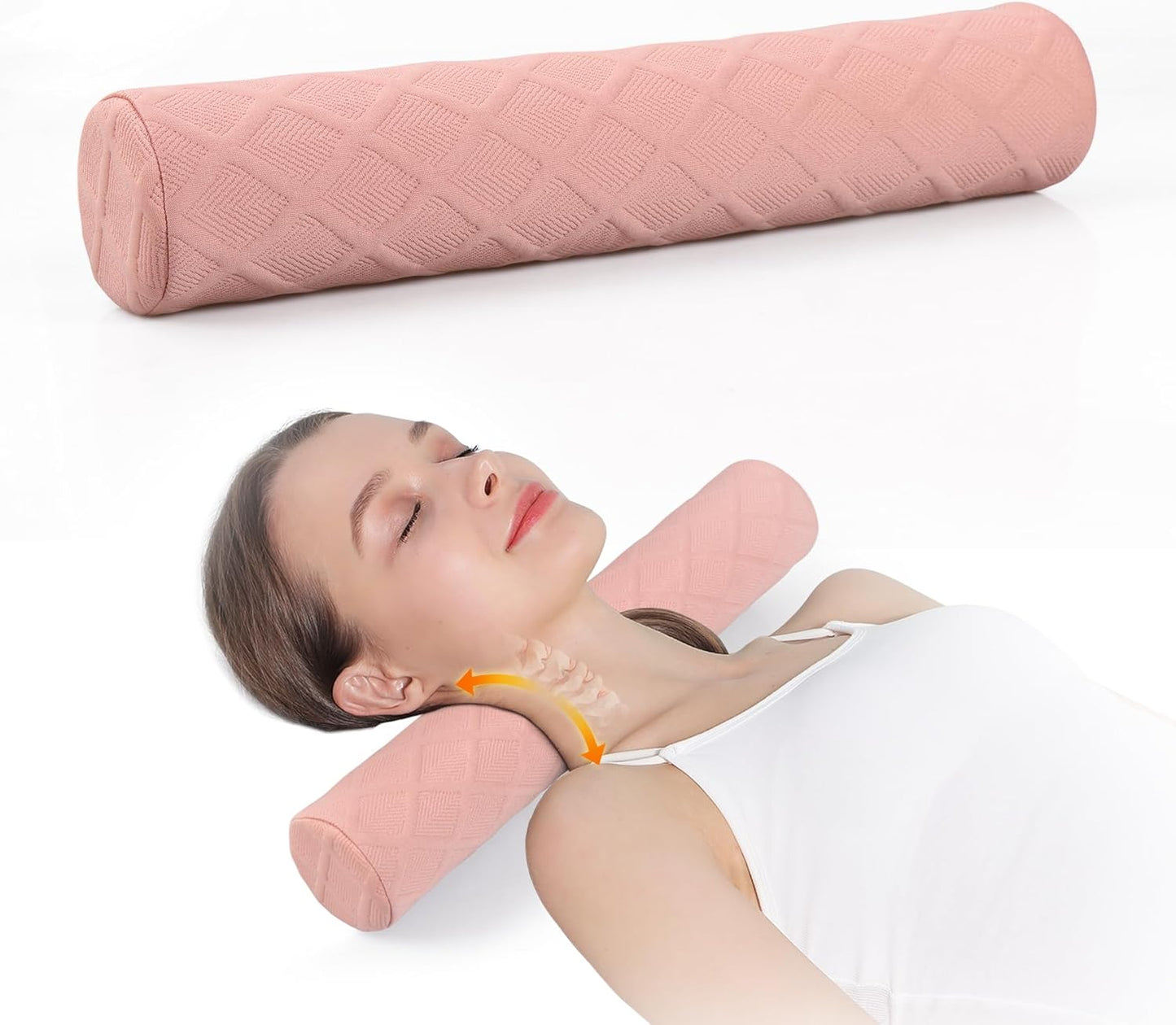 Cozyhealth Cervical Roll Pillow, Medium Soft Memory Foam Neck Round Pillow Cylinder Bolster Pillow for Sleeping, Round Neck Support for Bed, Legs, Back and Yoga (White, Large - 4.7" H)