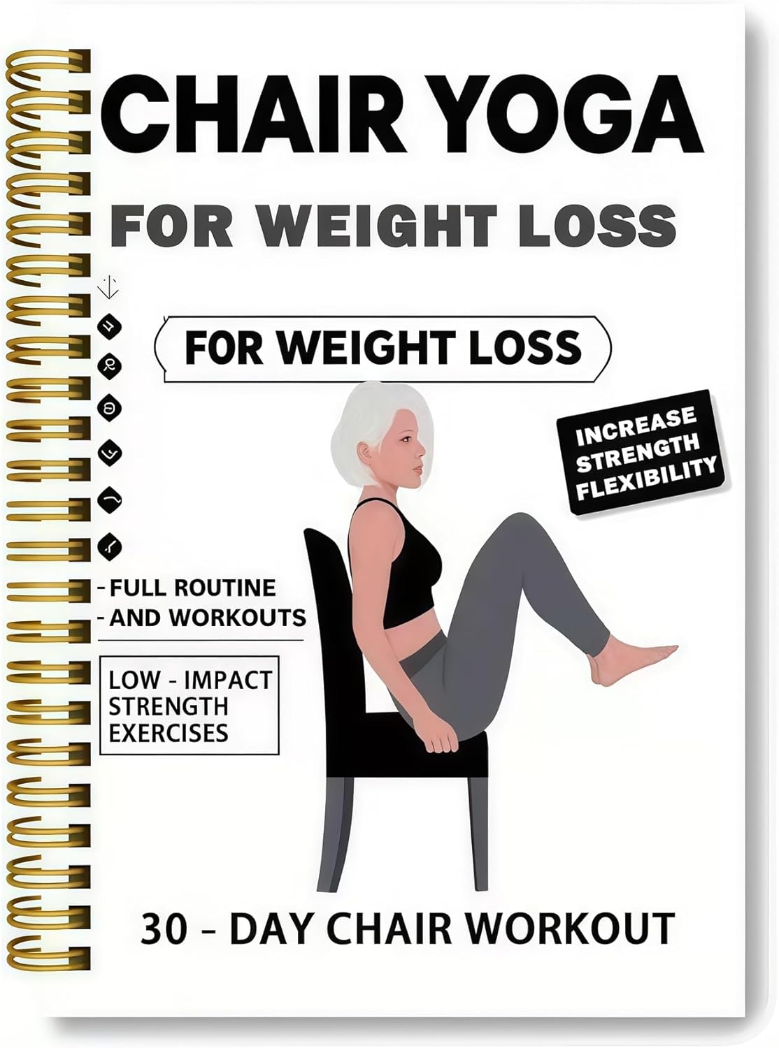 Chair Yoga for Seniors Over 60 Book & Chart, Chair Yoga for Weight Loss & Toning, 30-Day Challenge, Exercise Book for Seniors over 60 (Black)