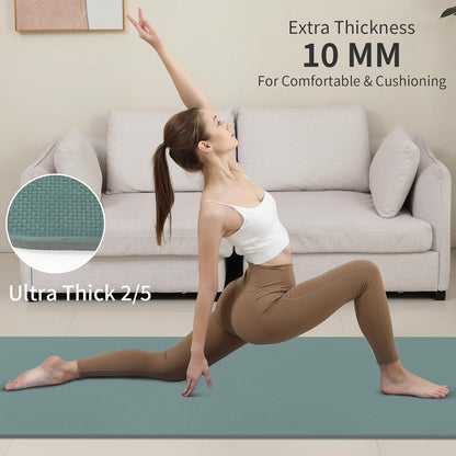 PAIDU Yoga Mat Non Slip Anti-tear,extra thick-2/5 inch（10MM）High Resiliency Professional POE Yoga Mats for Women Men Kids,72"x24"inch,Workout, Yoga, Pilates and Floor Exercise, with Carrier Strap