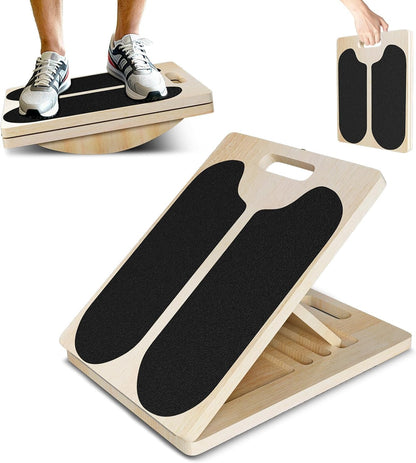 Wooden Slant Board for Calf Stretching – Adjustable Incline Board for Squats, Ankle & Achilles Stretch, Physical Therapy Foot Stretcher, Non-Slip Wedge for Knees Over Toes, Balance & Mobility Training