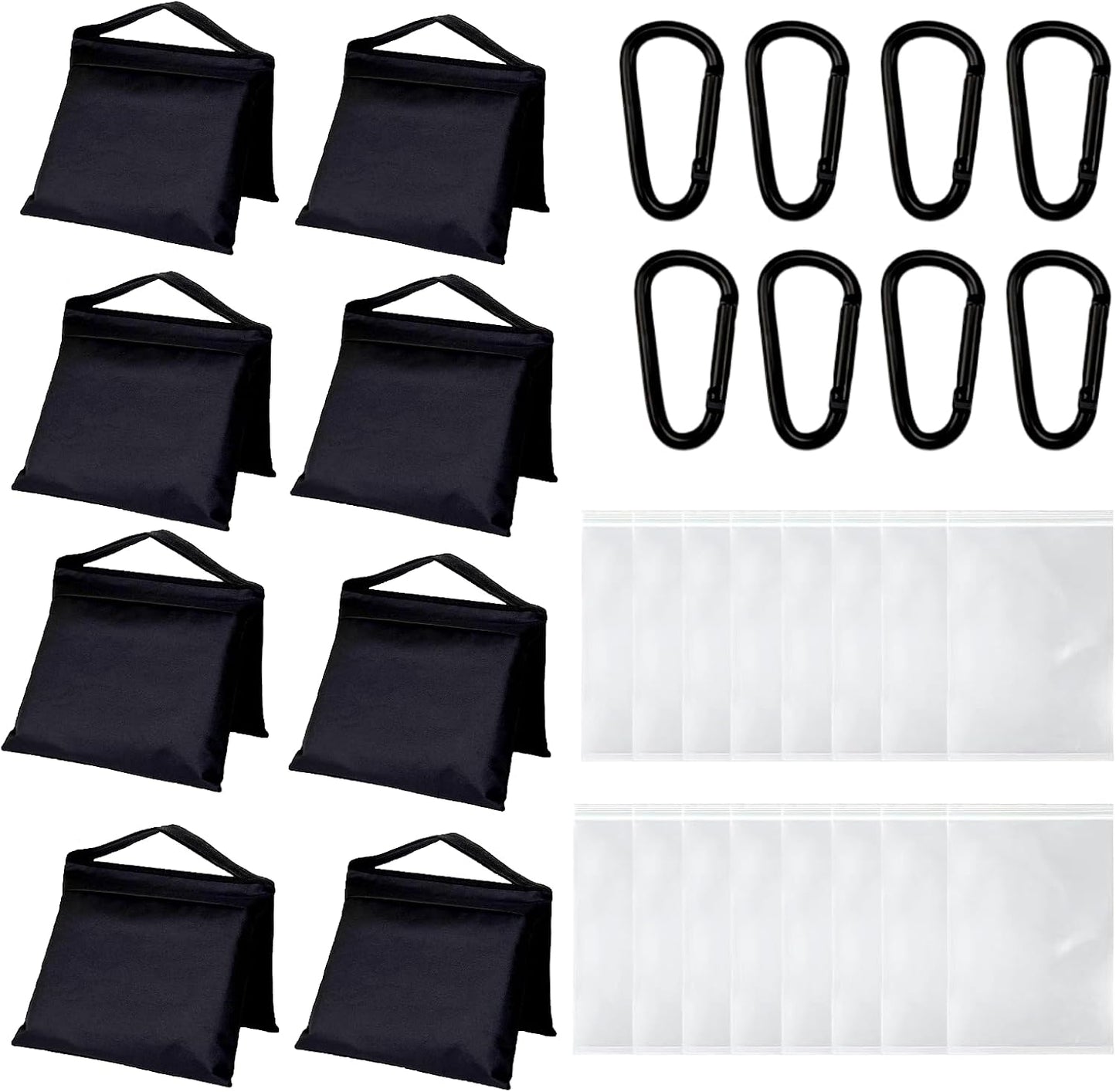4 Pack Sandbags with 8 PE Bags and 4 Buckle, Weight Bags for Light Stand Photography Video Equipment, Heavy Duty Sand Bags for Backdrop Stand, Photo Tripod, C Stands and Light Stands