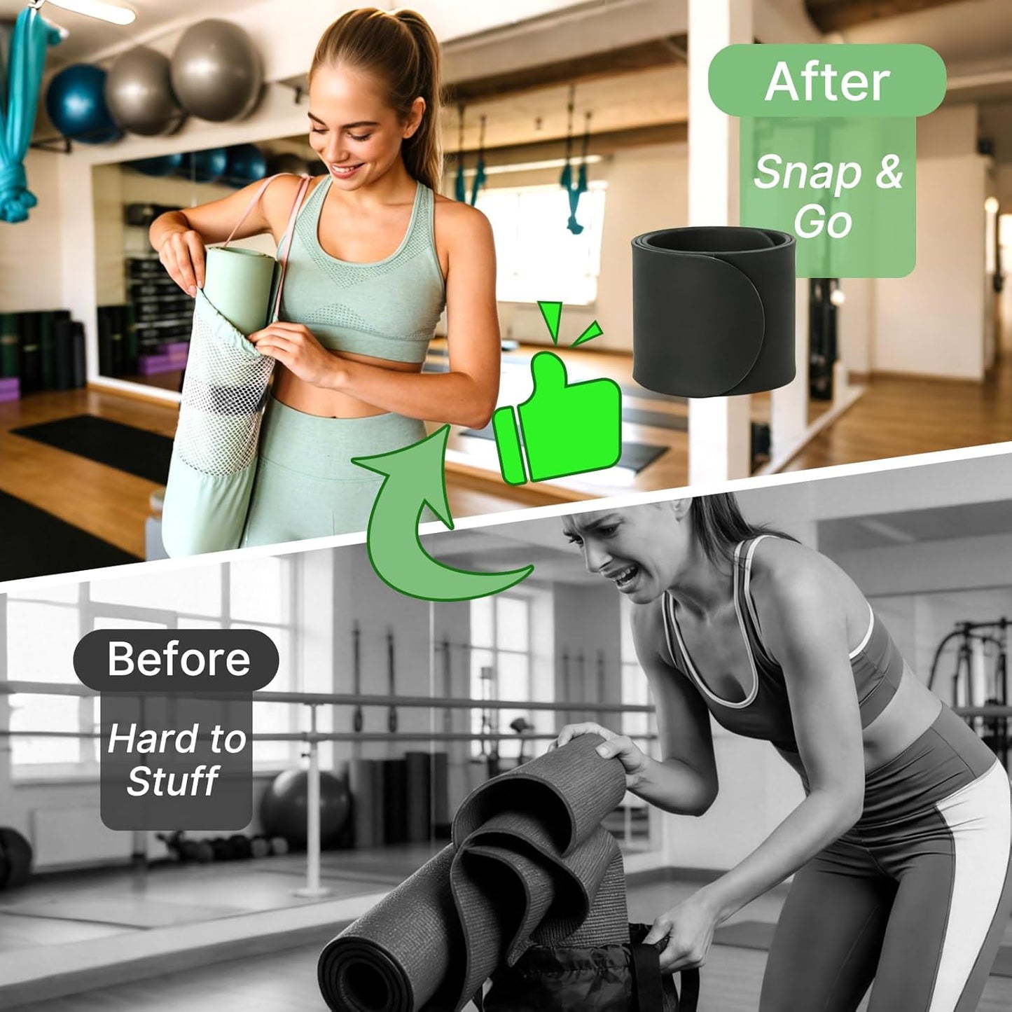 Aolamegs Yoga Mat Strap Slap Band-Instant One Snap Holder Keeps Mats Tightly Rolled & Secure -Soft Silicone Gym Accessories