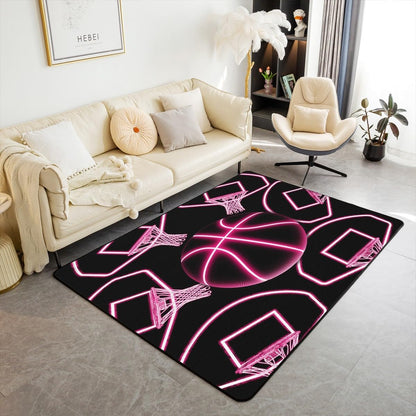 jejeloiu Basketball Living Room Rugs for Bedroom 5x7 Kids Gaming Sports Decor Carpet for Boys Girls Teens Ball Games Area Rug Soft Gift for Basketball Lover Grey and Black Room Decor