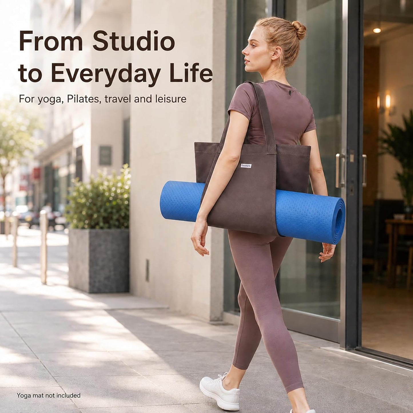 Yoga Mat Bag for Women, 100% Cotton Canvas Tote with Wet/Dry Pocket, Bottle Holder and Inner Zipper Pocket, 25L Carrier for Pilates and Travel