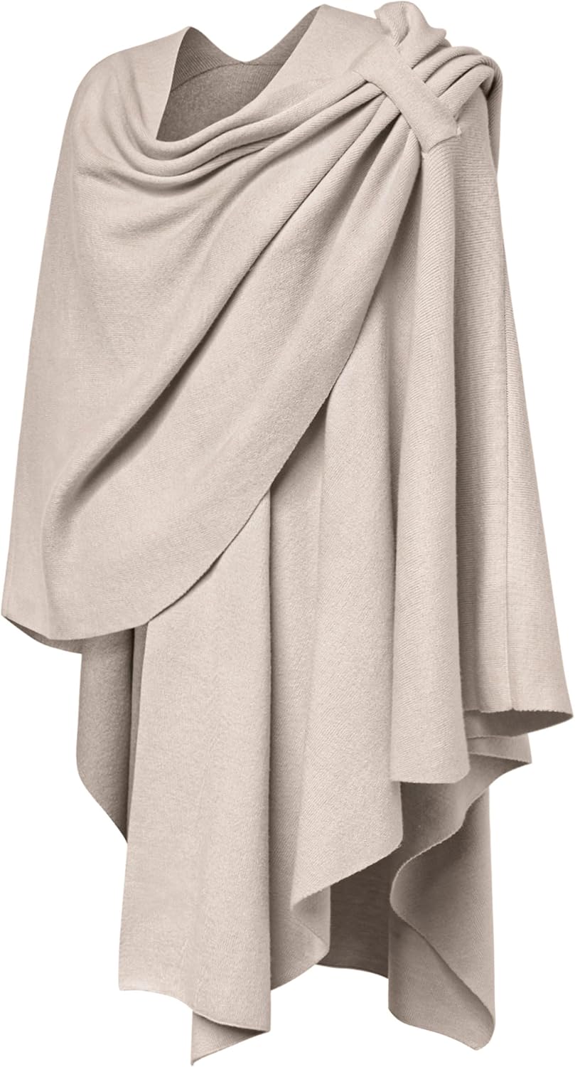 PULI Womens Large Cross Front Poncho Sweater Wrap Topper Knitted Elegant Shawls Cape for Fall Winter