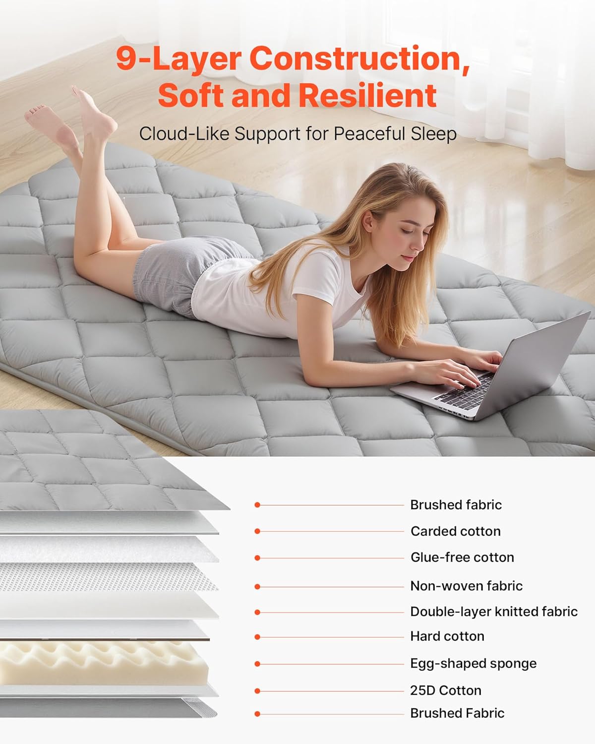 VEVOR Japanese Floor Mattress, Futon Mattress, 100% High Density Comfortable Foam, Foldable Tatami Mat with Storage Bag, Sleeping Pad for Camping Dormitory Yoga