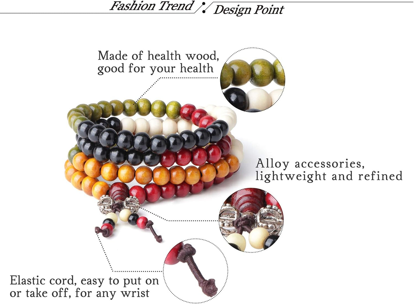 LOYALLOOK 12Pcs 108 Mala Bead Bracelets 8MM Buddhist Prayer Strand Sandalwood Wood Beaded Bracelet Necklace Elastic Handmade Multilayer Tibetan Buddha Link Wrist Bracelets Meditation Necklace Chain