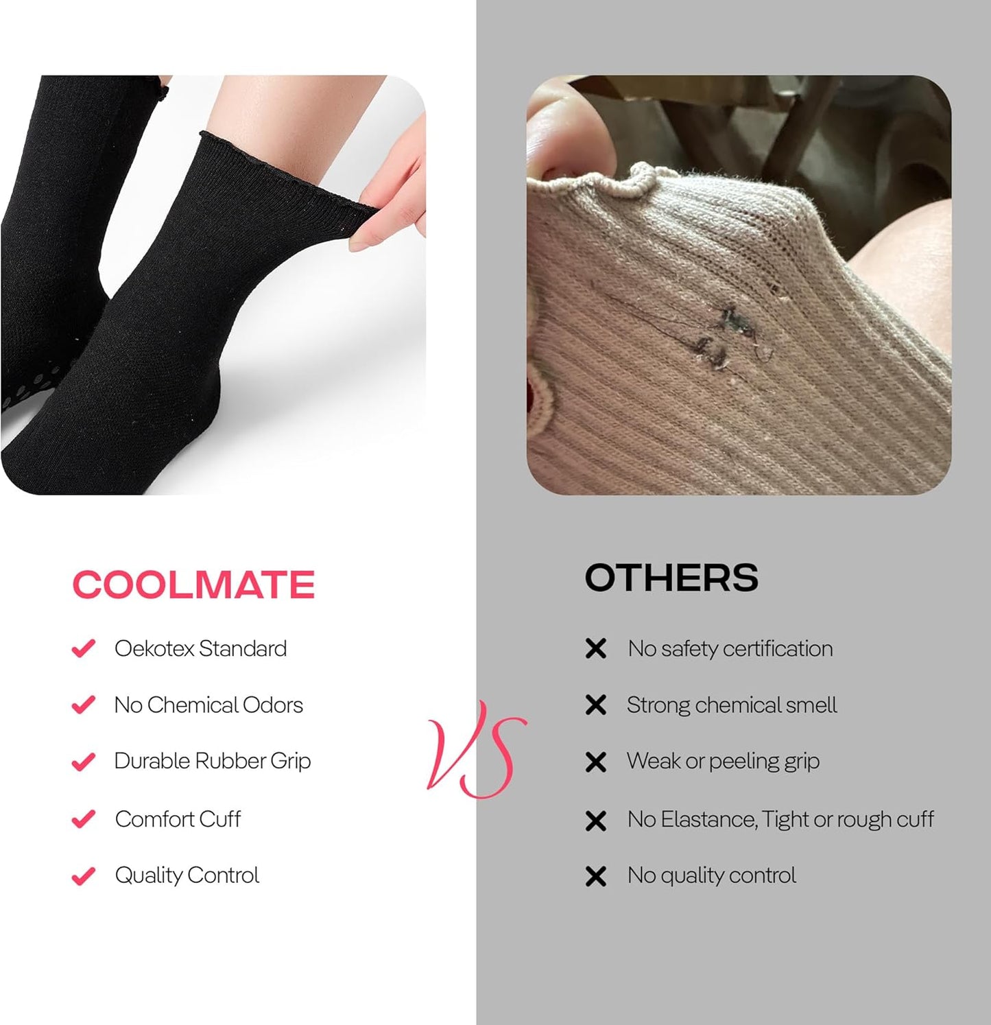 COOLMATE Pilates Socks with Grips for Women, Yoga Socks, Crew Non Slip Women for Barre, Pilates Gifts for Women - Colors A