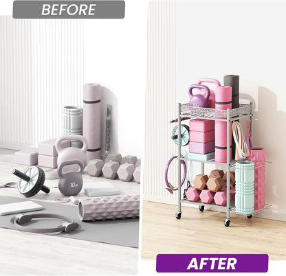 Yoga Mat Storage Rack, Home Gym Storage Rack, VOPEAK Workout Storage for Yoga Mat, Foam Roller, Gym Organizer Gym Equipment Storage for Home Exercise and Fitness Gear