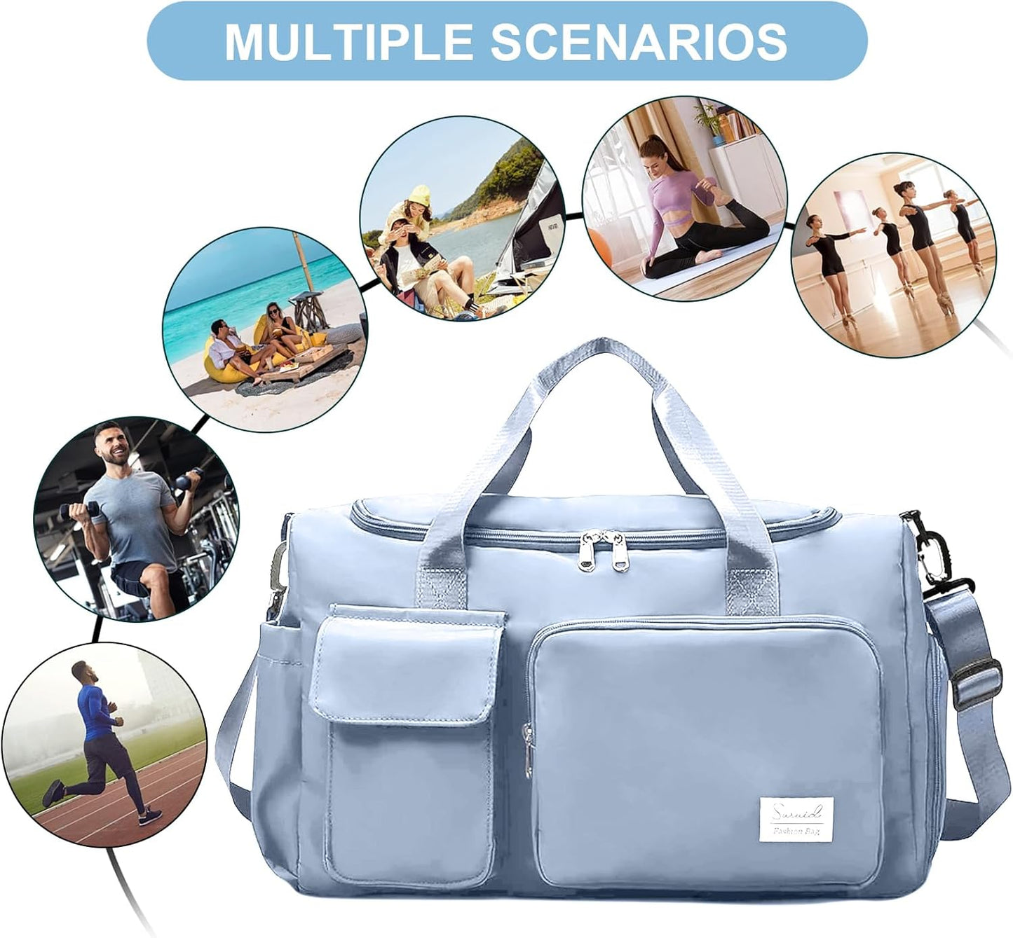 Suruid Travel Yoga Duffel Bag with Shoes Compartment Sports Gym Handbag with Dry Wet Separated Pocket for Training Men and Women, Overnight /Weekender Bag - Pink