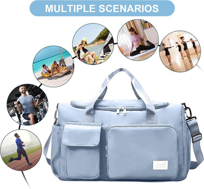 Suruid Travel Yoga Duffel Bag with Shoes Compartment Sports Gym Handbag with Dry Wet Separated Pocket for Training Men and Women, Overnight /Weekender Bag - Pink