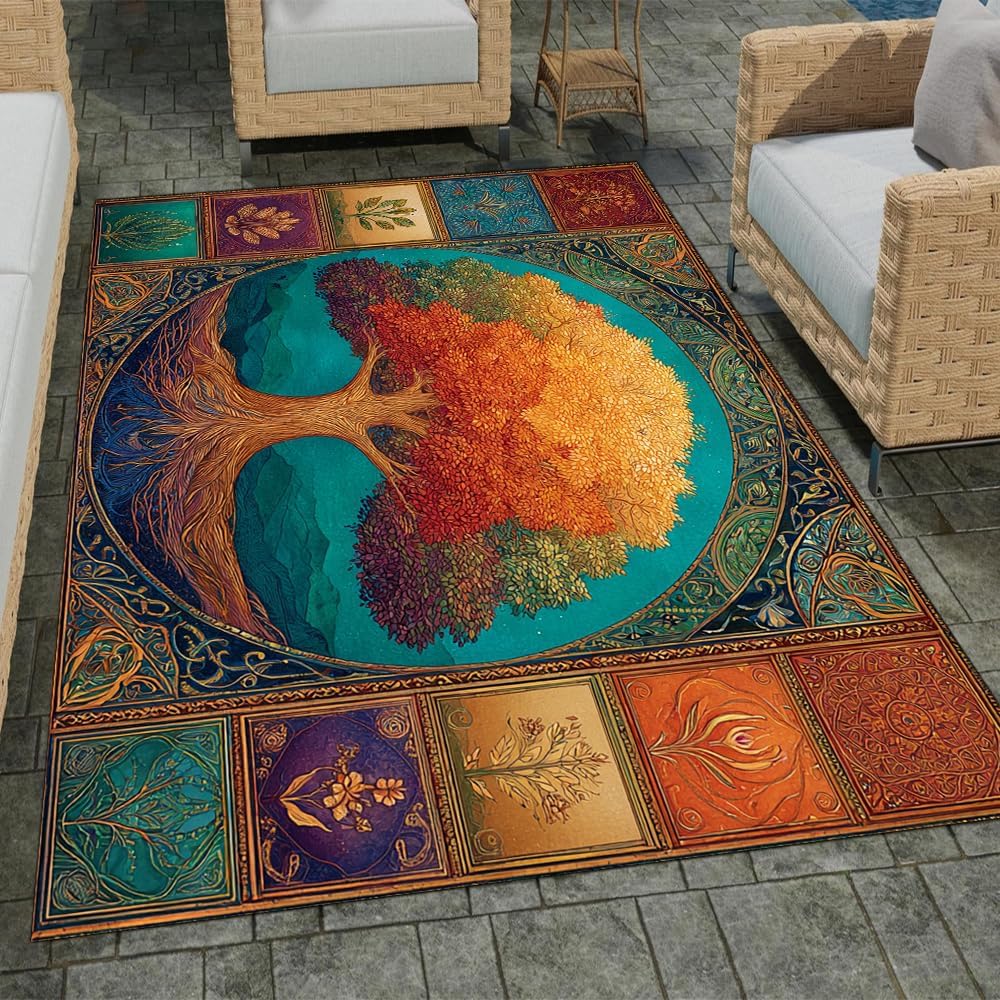 Tree of Life Area Rug – Bohemian Mandala Carpet for Living Room, Bedroom, Meditation Space, Yoga, Spiritual Home Décor – Large Soft Floor Mat for Indoor Decoration (TOL08)