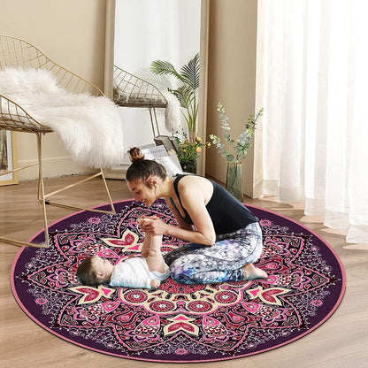 Knsbk Large Round Yoga Mat 4.6'X3.5mm for Exercise Premium Extra Thick, Ultra Comfortable, Non Slip, Meditation Mat
