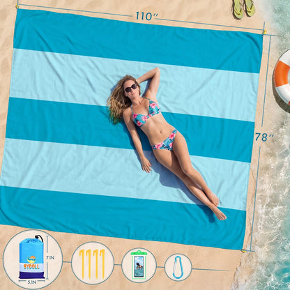 BYDOLL Beach Blanket Waterproof Sandproof Large Sand Free,78''X81''/10'X9' Oversized Sandless Lightweight Blanket Picnic Mat for Beach Travel Camping Hiking with Stakes