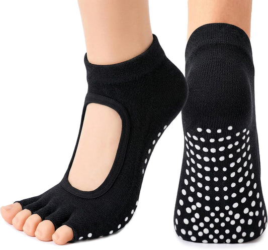 1/2 Pairs Pilates Socks with Grips for Women Non Slip Yoga Barre Grippy Gripper Socks Woman Toe Socks Size 5.5-8.5