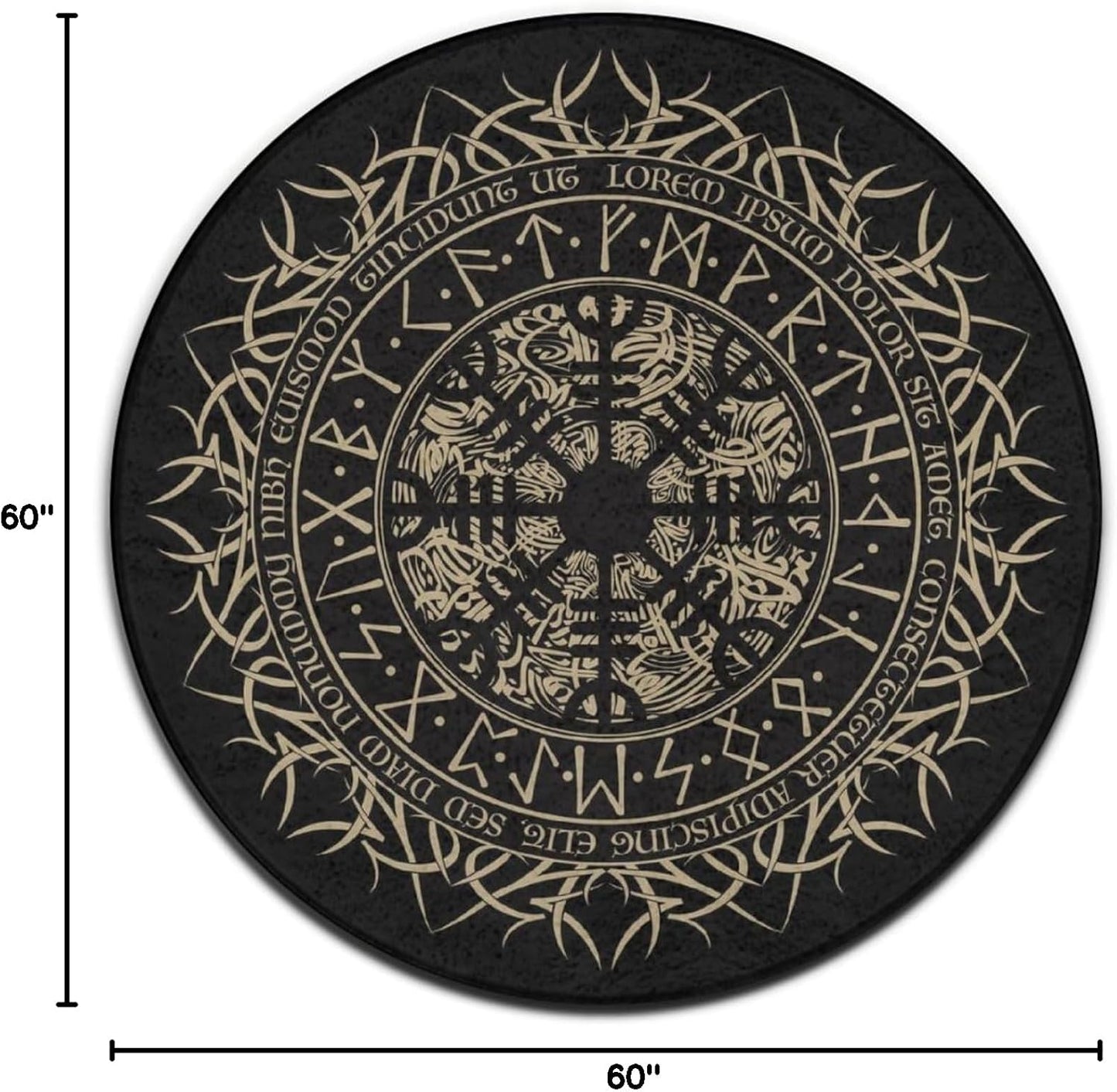 Soft Round Yoga Carpet, Large Home Decor Mat, Non-Slip Machine Washable Kitchen Office Circle Rug Compatible with Cool Norse Viking Vegvisir Runic Compass