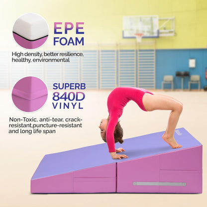 Matladin Incline Gymnastics Cheese Wedge Mat, 48"x24"x14" - Folding Gymnastics Mat for Kids Girls Home Training