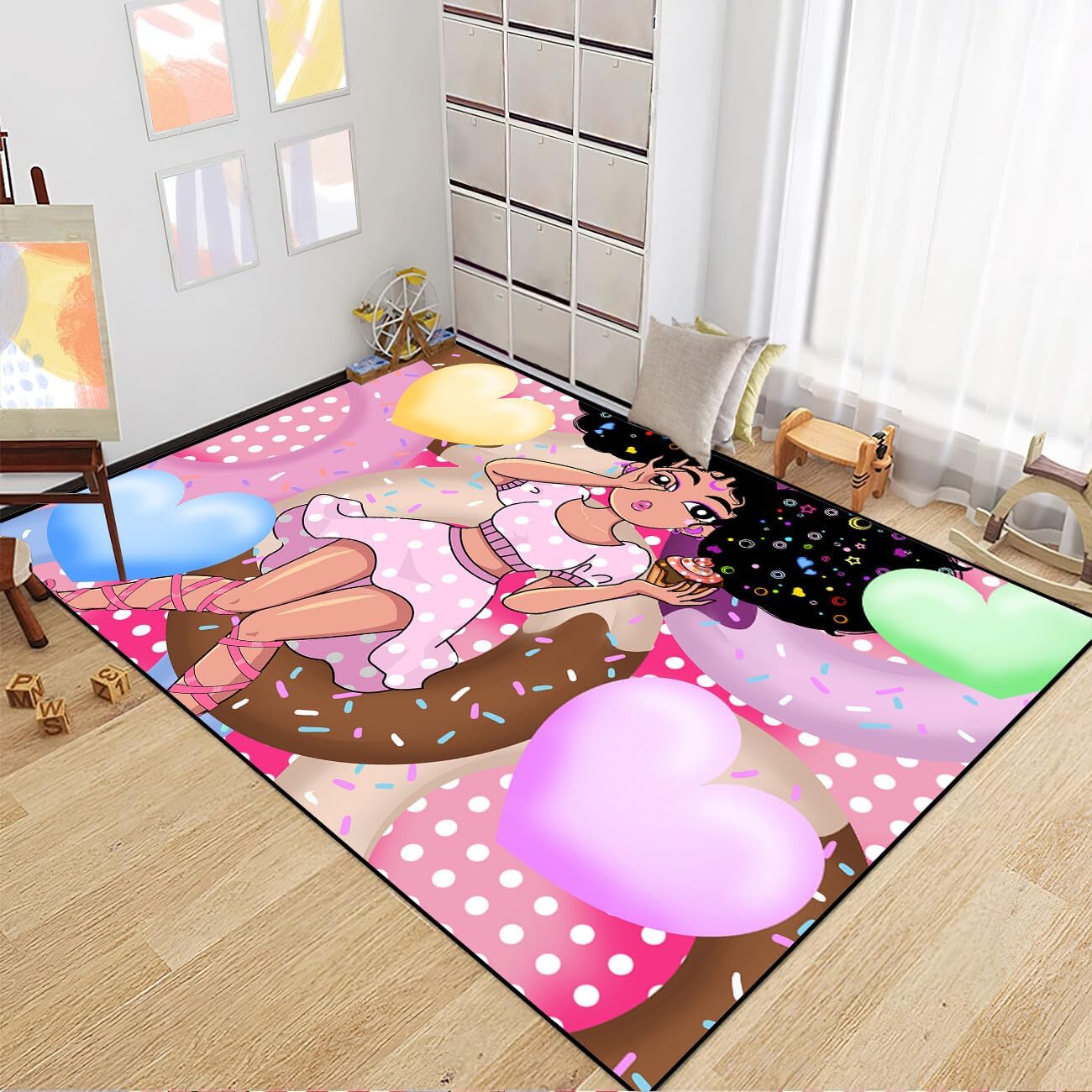 Black Girl Area Rug for Bedroom African Black Girls Floor Rugs for Living Room Playroom Cartoon Art Home Decor Soft Yoga Mats for Women Afro Purple 47" x 31" (2.7 x 3 Feet)